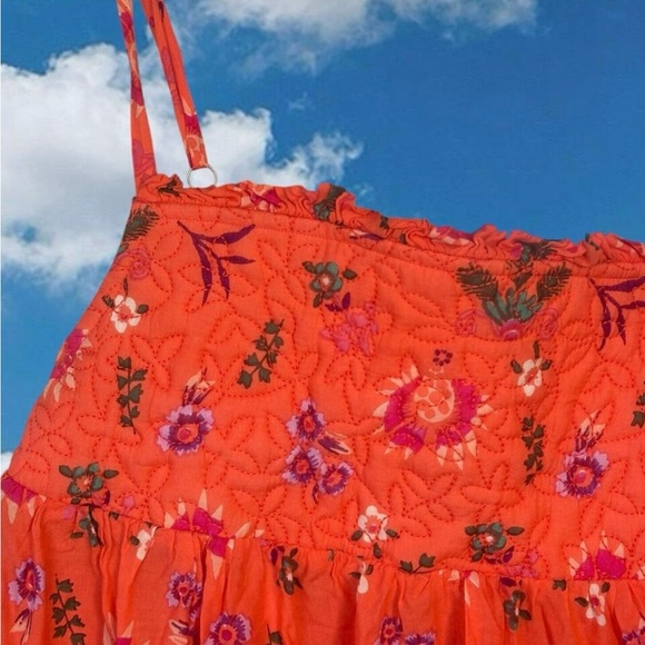 ANTHROPOLOGIE Orange Floral Quilted Chest Maxi Dress with Two Side Pockets 1X - Picture 5 of 8